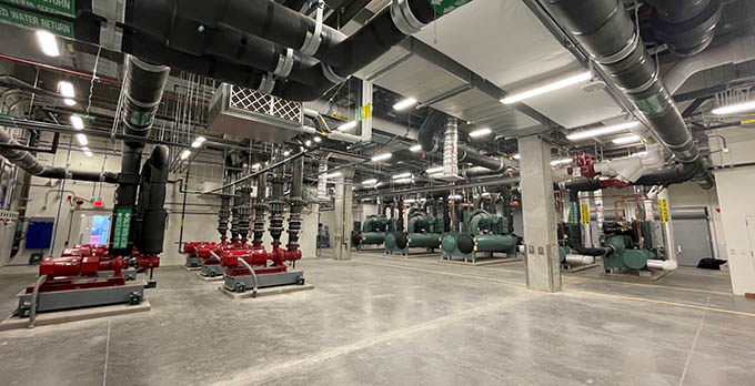 Interior of the Central Utility plant, showing brand new state of the art equipment